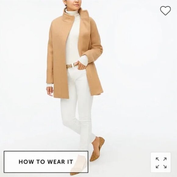 J. Crew City Coat Wool High Collar Long Winter Coat Tan Brown 2 - Picture 2 of 16